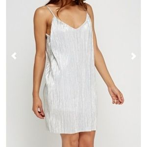 Metallic pleated slip dress